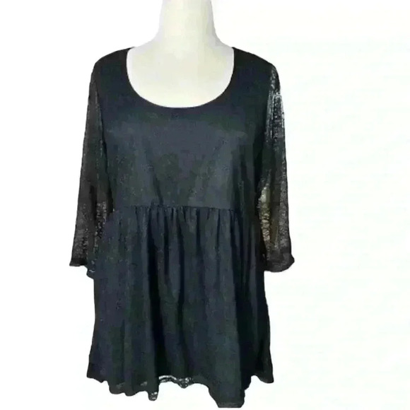 TORRID SUPER SOFT BABYDOLL LACE SCOOP NECK TUNIC 3/4 SLEEVE Black Sz.10 NWOT - Picture 8 of 12